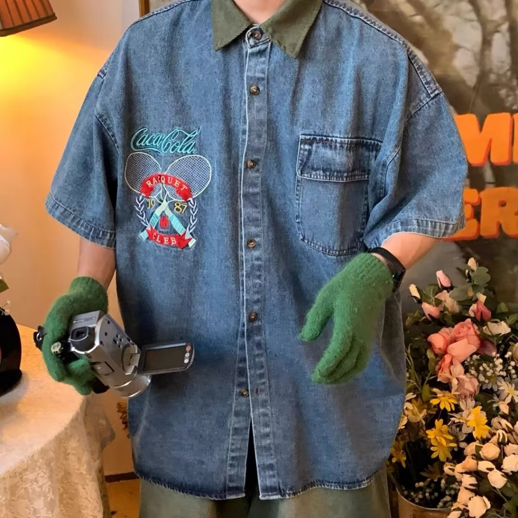 Áo Sơ Mi Tay Ngắn Dáng Rộng Phong Cách Cao Bồi Nhật Bản Thời Trang Mùa Hè Cho Nam Và Nữ