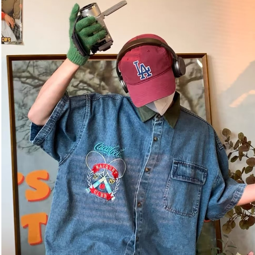 Áo Sơ Mi Tay Ngắn Dáng Rộng Phong Cách Cao Bồi Nhật Bản Thời Trang Mùa Hè Cho Nam Và Nữ