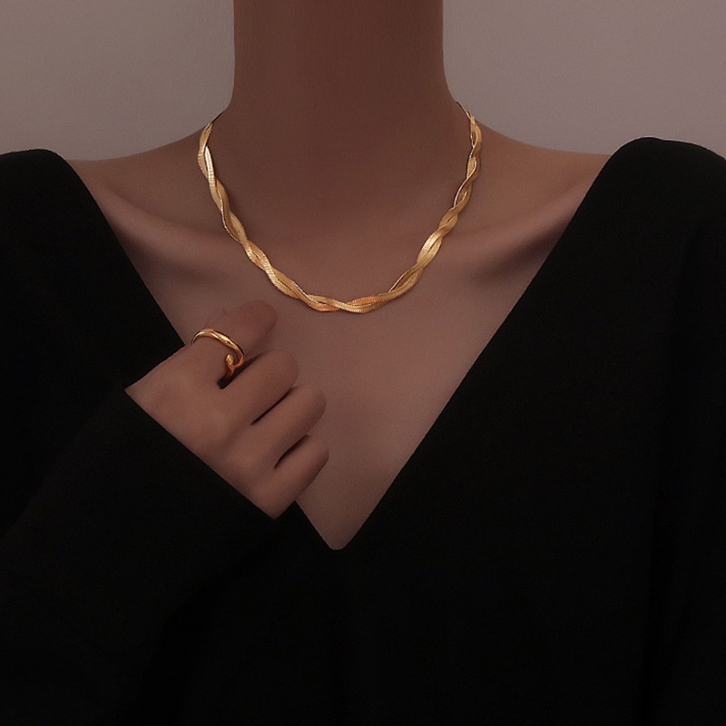 Ht độc đáo nữ hợp thời trang thép titan choker vòng cổ thời trang thép không gỉ mạ vàng 18k quanh co rắn chuỗi xương cô gái phụ kiện non-fading