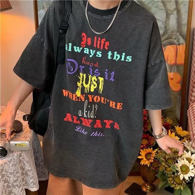 Áo Thun Tay Ngắn Dáng Rộng In Họa Tiết Đơn Giản Thời Trang Mùa Hè Cho Nam