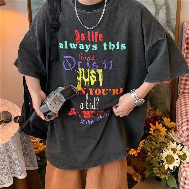 Áo Thun Tay Ngắn Dáng Rộng In Họa Tiết Đơn Giản Thời Trang Mùa Hè Cho Nam