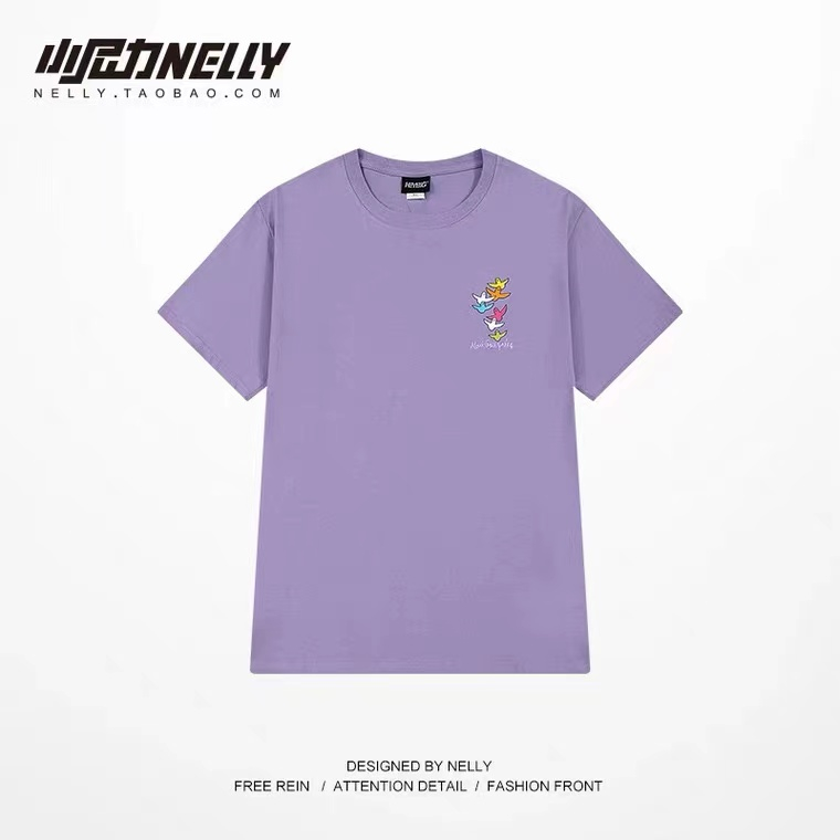 NELLY Áo Thun Cotton Tay Ngắn Dáng Rộng Thời Trang Unisex Cho Nam Và Nữ 9471