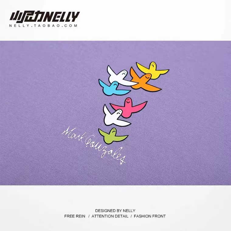 NELLY Áo Thun Cotton Tay Ngắn Dáng Rộng Thời Trang Unisex Cho Nam Và Nữ 9471