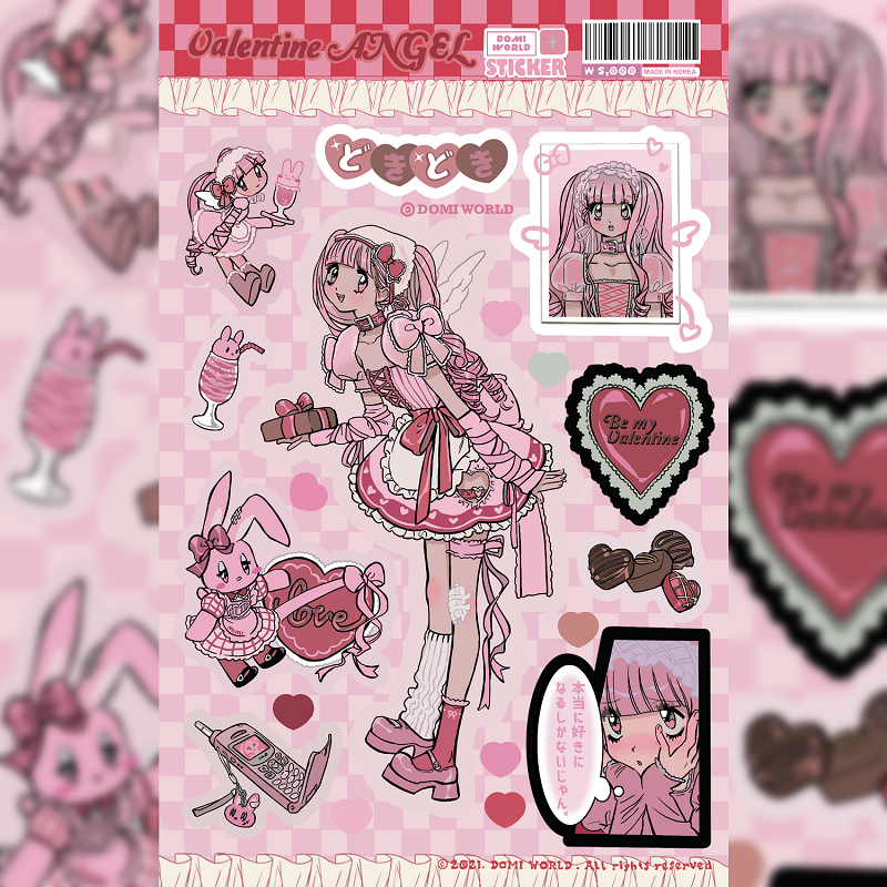 Phim hoạt hình domi hàn quốc ngọt ngào cô gái mát mẻ nhân vật sticker tài khoản tay vỏ điện thoại tự làm nhãn dán trang trí