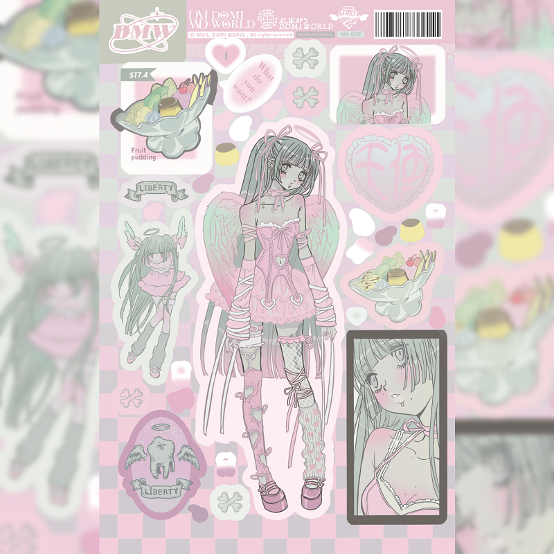 Phim hoạt hình domi hàn quốc ngọt ngào cô gái mát mẻ nhân vật sticker tài khoản tay vỏ điện thoại tự làm nhãn dán trang trí