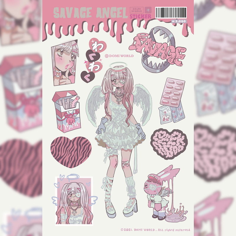 Phim hoạt hình domi hàn quốc ngọt ngào cô gái mát mẻ nhân vật sticker tài khoản tay vỏ điện thoại tự làm nhãn dán trang trí