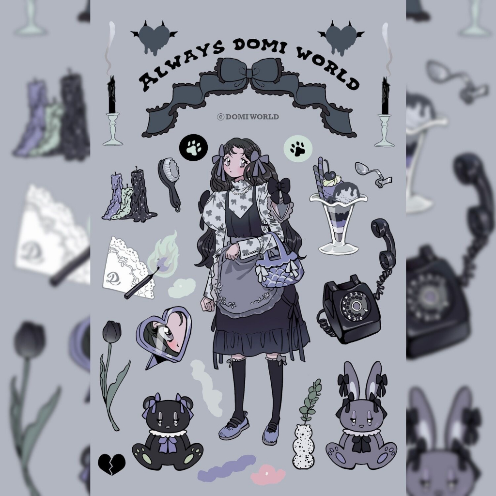 Phim hoạt hình domi hàn quốc ngọt ngào cô gái mát mẻ nhân vật sticker tài khoản tay vỏ điện thoại tự làm nhãn dán trang trí