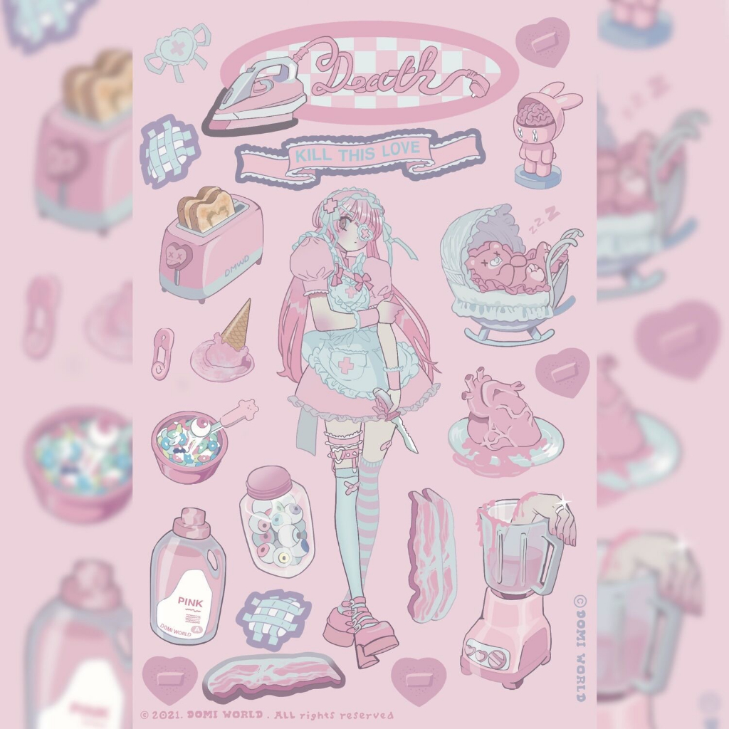 Phim hoạt hình domi hàn quốc ngọt ngào cô gái mát mẻ nhân vật sticker tài khoản tay vỏ điện thoại tự làm nhãn dán trang trí