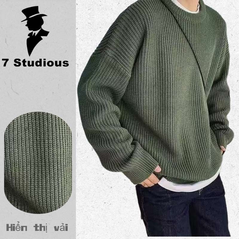 【8 Colours】Áo len nam tay dài cổ tròn màu trơn phong cách thời trang Hàn Quốc cho simple bigsize áo sweater form rộng unisex fashion sweater