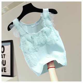  40-90kg Áo Sweater Hai Dây Sát Nách Vải Lụa Lạnh Thêu Họa Tiết Thời Trang Mùa Hè Hàn Quốc 2023 