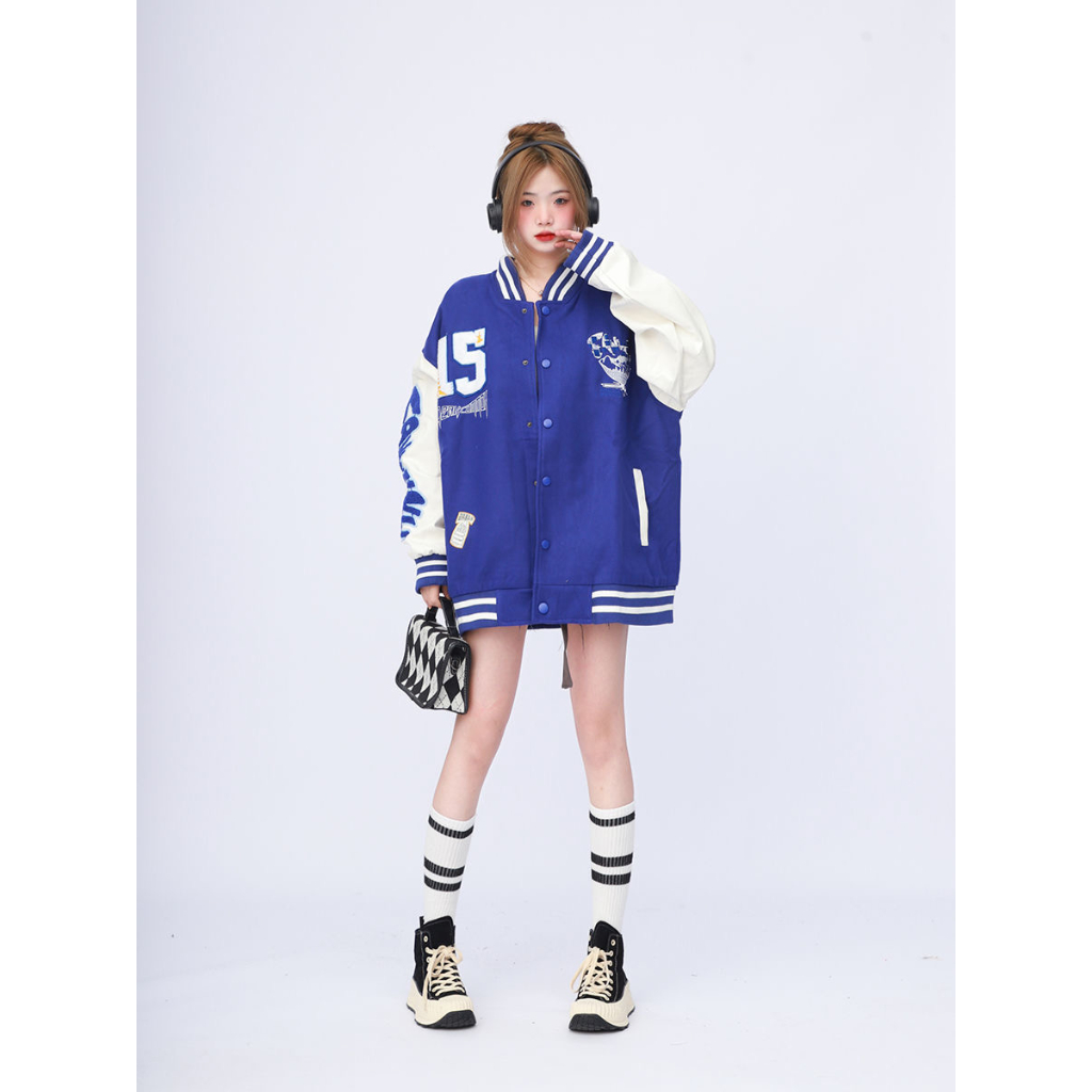 Áo Khoác Bóng Chày Thêu Họa Tiết Đường Phố Mỹ S15 Thời Trang Cá Tính