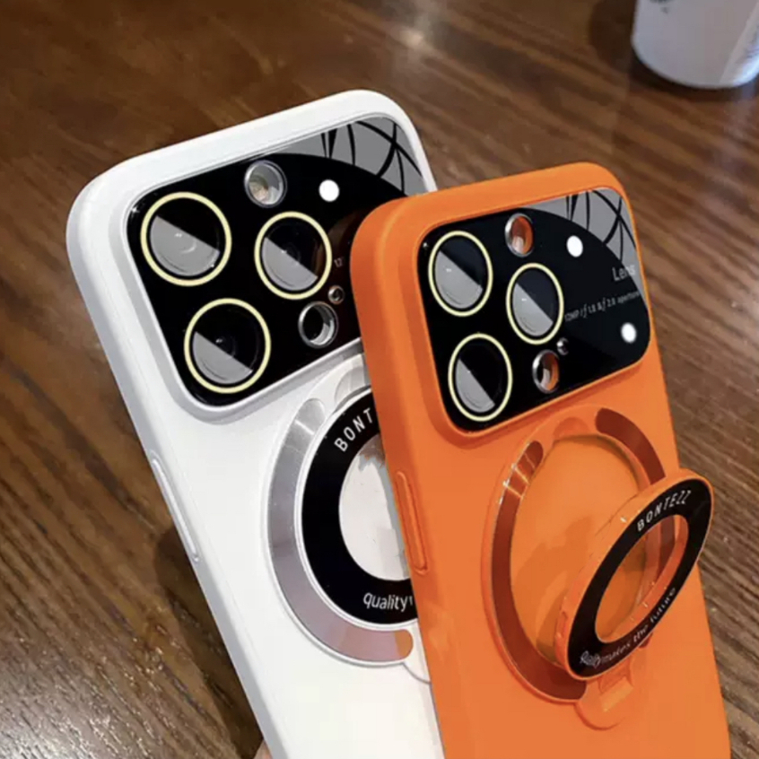 Ốp Điện Thoại PC Cứng Có Giá Đỡ + Cửa Sổ Lớn Màu Cam Cho compatible for iPhone 12 pro 13 14 pro max