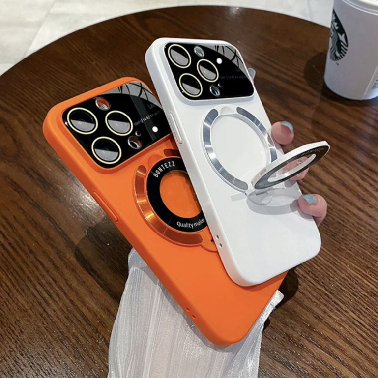 Ốp Điện Thoại PC Cứng Có Giá Đỡ + Cửa Sổ Lớn Màu Cam Cho compatible for iPhone 12 pro 13 14 pro max