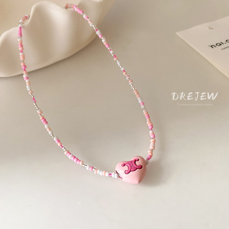 DREJEW Vòng cổ Dạng Chuỗi Hạt Chữ Love Màu Sắc Ngọt Ngào Cá Tính