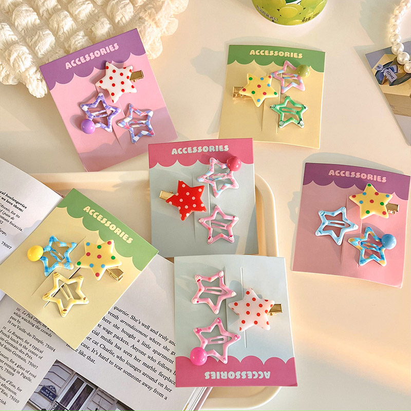 Set 3 Kẹp Tóc mini Hình Ngôi Sao / Chấm Bi Dễ Thương Cho Bé Gái