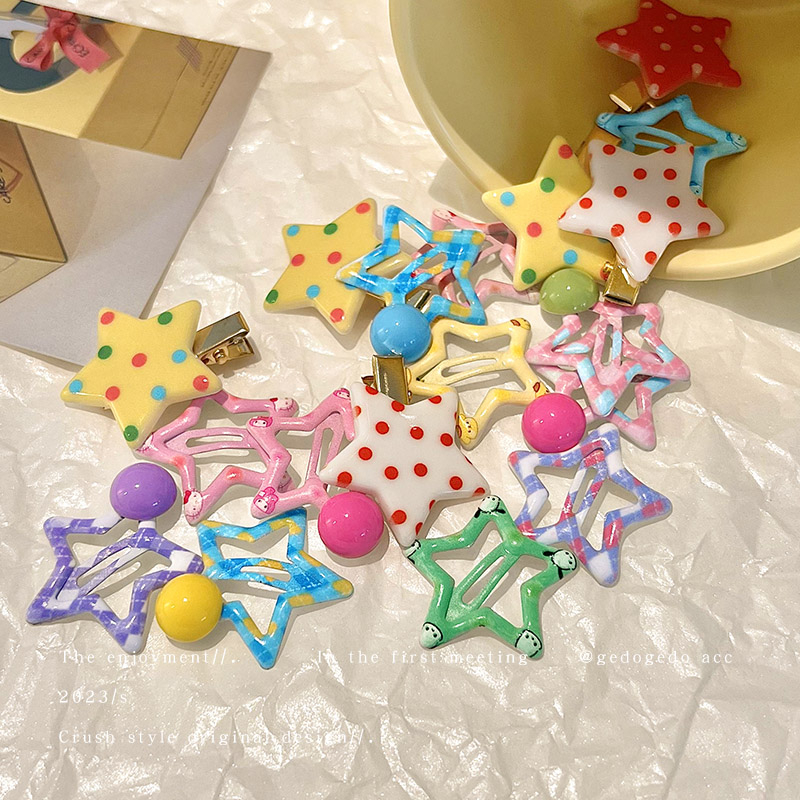 Set 3 Kẹp Tóc mini Hình Ngôi Sao / Chấm Bi Dễ Thương Cho Bé Gái