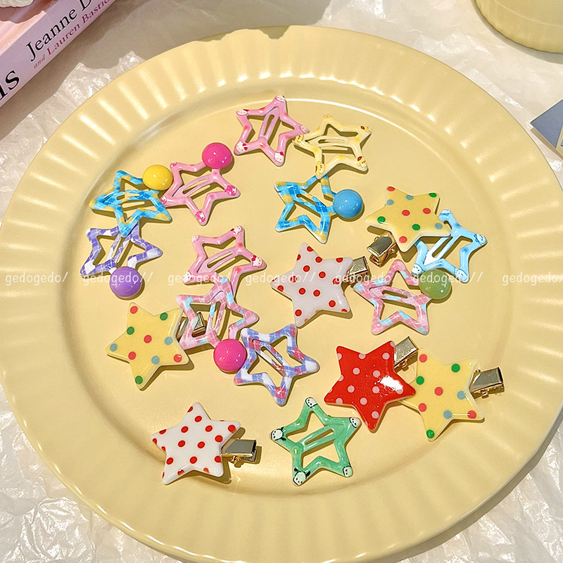 Set 3 Kẹp Tóc mini Hình Ngôi Sao / Chấm Bi Dễ Thương Cho Bé Gái