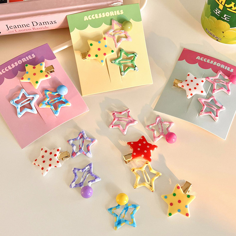 Set 3 Kẹp Tóc mini Hình Ngôi Sao / Chấm Bi Dễ Thương Cho Bé Gái