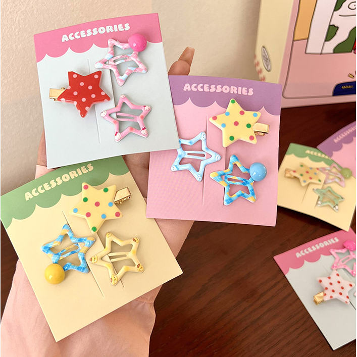 Set 3 Kẹp Tóc mini Hình Ngôi Sao / Chấm Bi Dễ Thương Cho Bé Gái