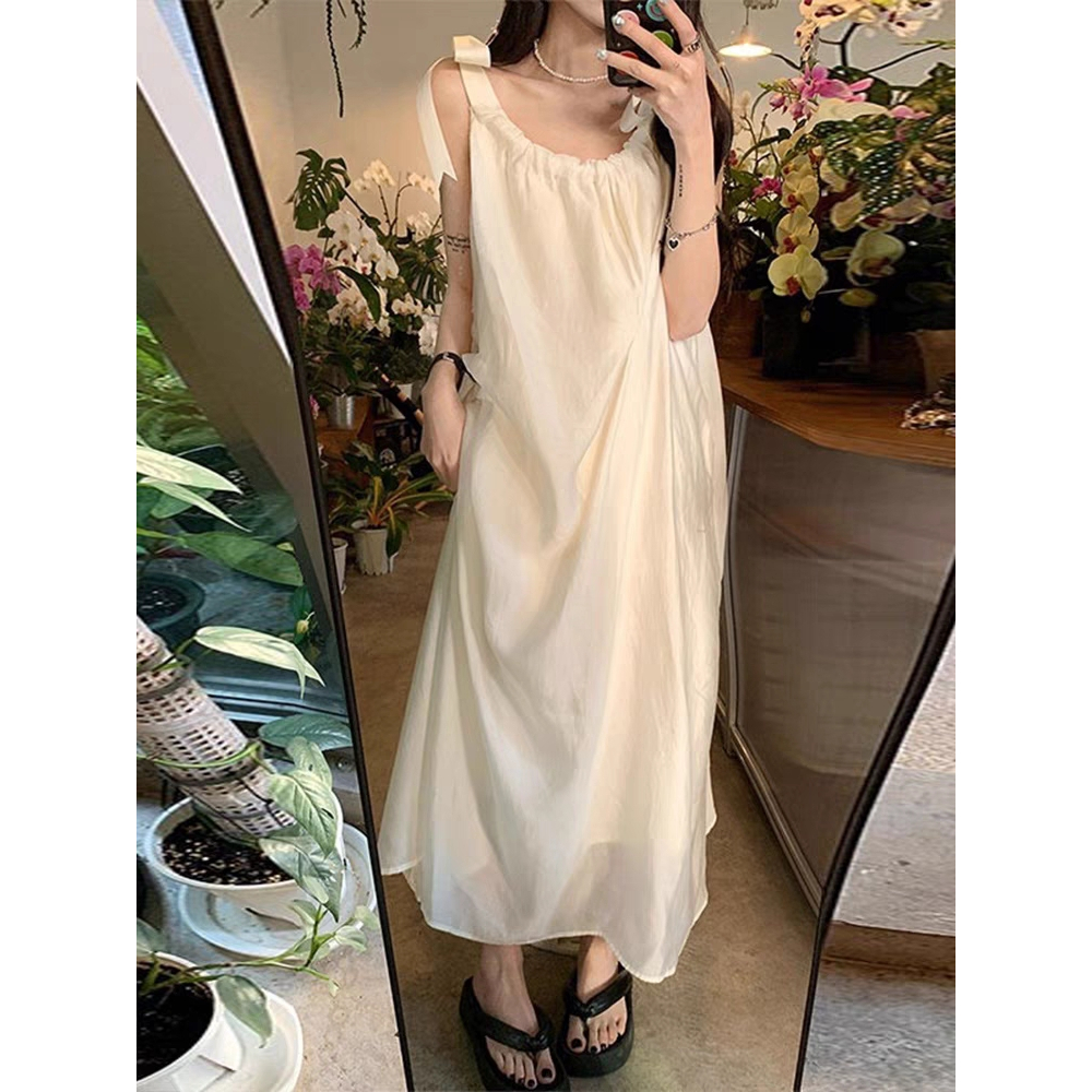 IELGY Đầm Hai Dây Dáng Dài Vừa Thời Trang Pháp Thanh Lịch Cho Nữ
