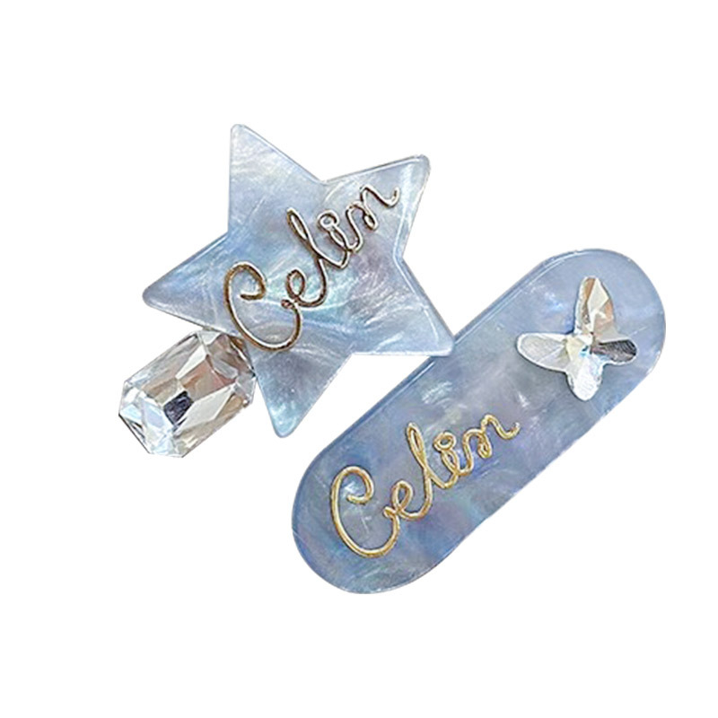 Kẹp Tóc Hình oval / Chữ Cái / Bướm Bằng acrylic Đính Kim Cương Màu acetate Thời Trang Mùa Hè Dễ Thương Cho Nữ