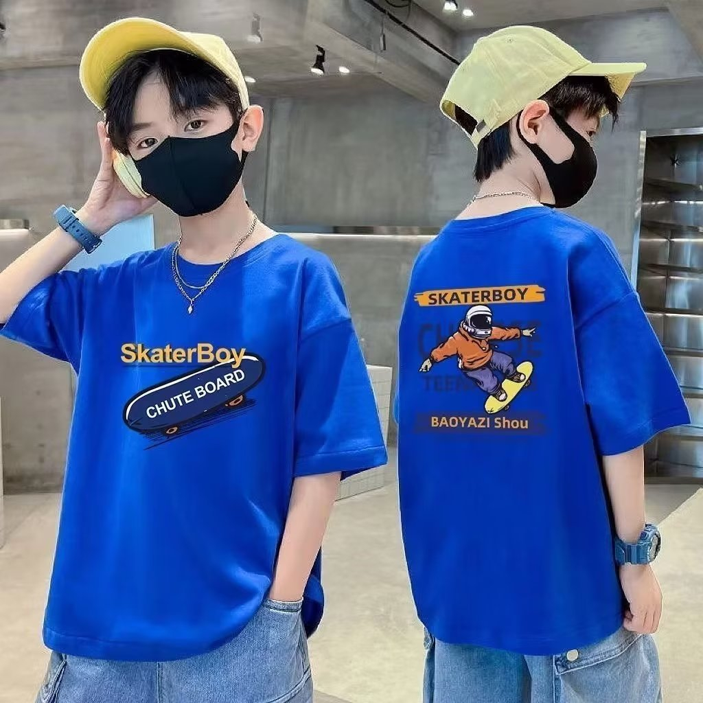 Áo Thun Tay Ngắn Dáng Rộng Chất Liệu Cotton Thoáng Khí Họa Tiết Hoạt Hình Thời Trang Mùa Hè Cho Bé Trai 100-160cm