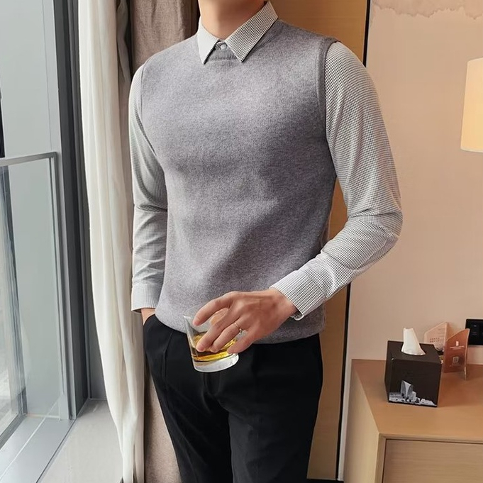 Áo Sơ Mi Giả Hai Lớp Dáng Rộng Thời Trang Mùa Hè Giản Dị Dành Cho Nam
