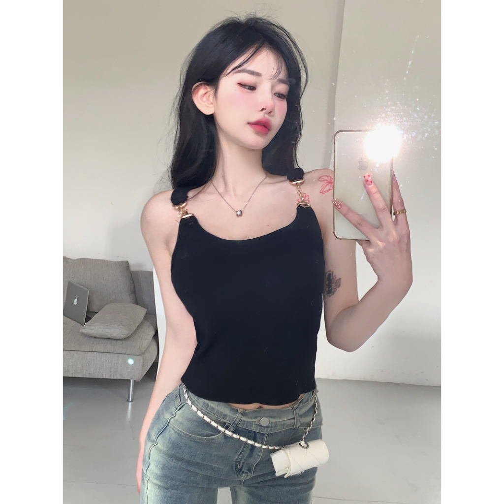 Áo Lửng Hai Dây Phong Cách Hàn Quốc Thời Trang Mùa Hè Quyến Rũ Cho Nữ