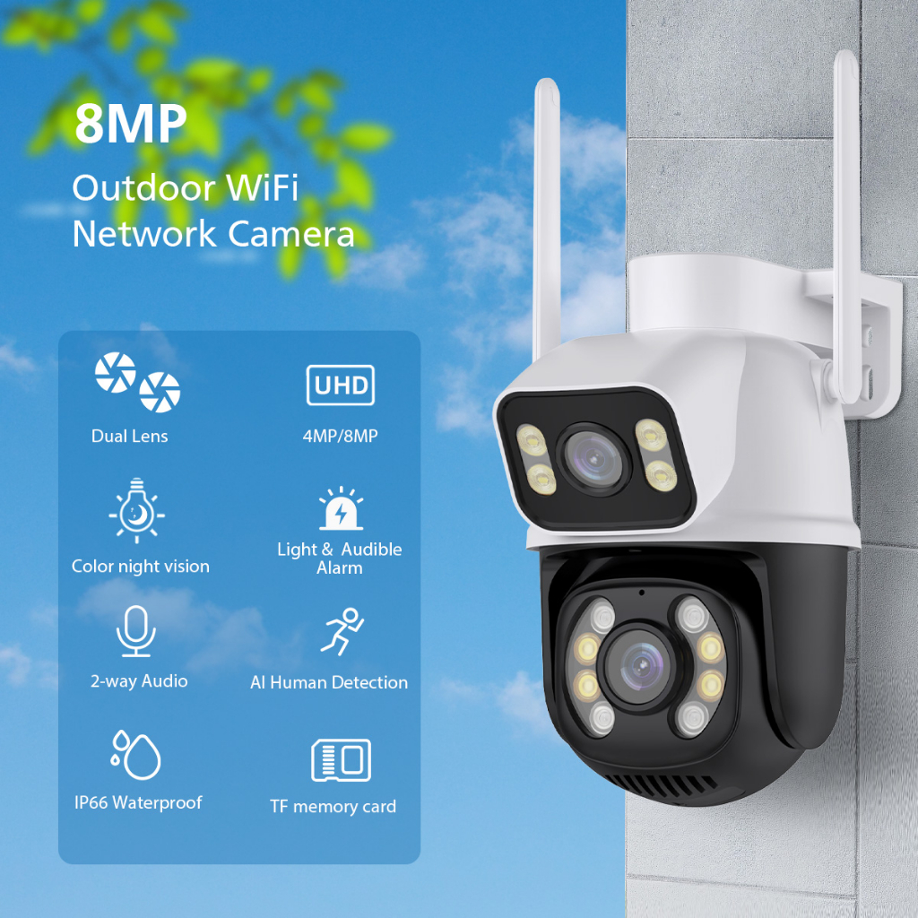 LLSEE, camera icsee 2 mắt ngoài trời, zoom 5X, camera wifi không dây 360 độ xoay, 8MP, 4K, tầm nhìn ban đêm đầy màu sắc, không thấm nước, cuộc gọi hai chiều