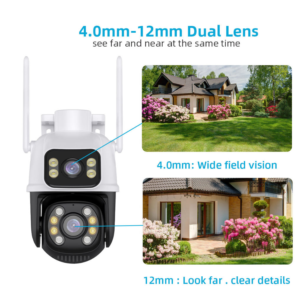 LLSEE, camera icsee 2 mắt ngoài trời, zoom 5X, camera wifi không dây 360 độ xoay, 8MP, 4K, tầm nhìn ban đêm đầy màu sắc, không thấm nước, cuộc gọi hai chiều