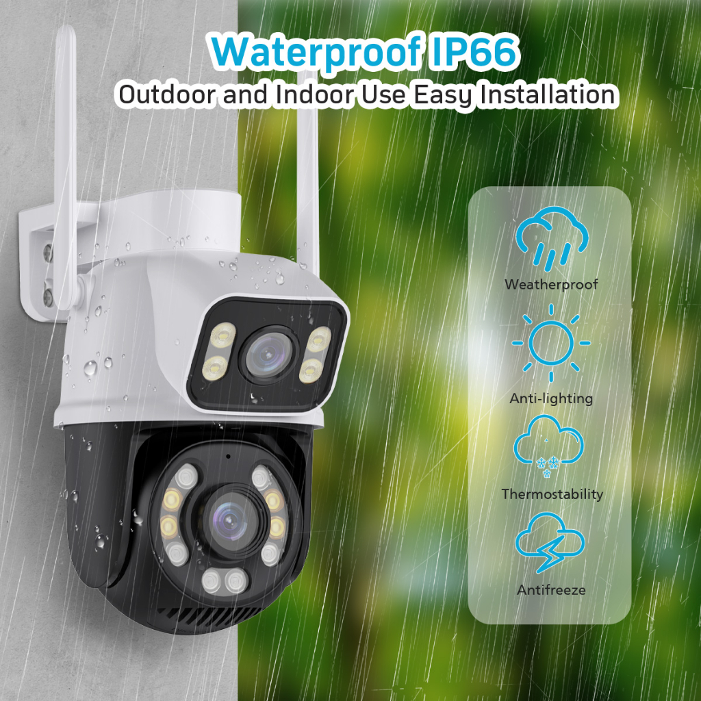 Camera wifi LLSEE Icsee 2 mắt 4K 8MP 360 độ tầm nhìn ban đêm phát hiện cảnh báo ánh sáng AI gọi hai chiều chống nước