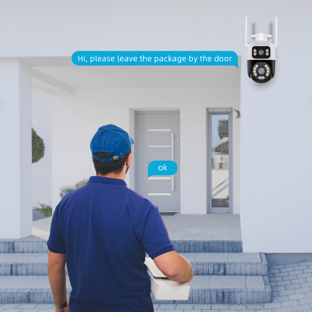 Camera wifi LLSEE Icsee 2 mắt 4K 8MP 360 độ tầm nhìn ban đêm phát hiện cảnh báo ánh sáng AI gọi hai chiều chống nước