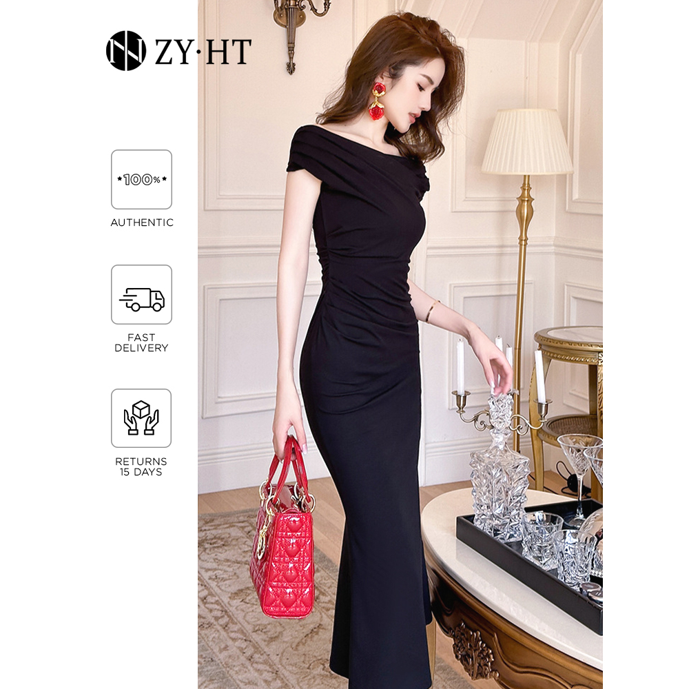 ZYHT Đầm Body Nhẹ nhàng Khí chất Một từ cổ áo Mảnh mai đầm đuôi cá váy ngang hông chân váy dạ 30161