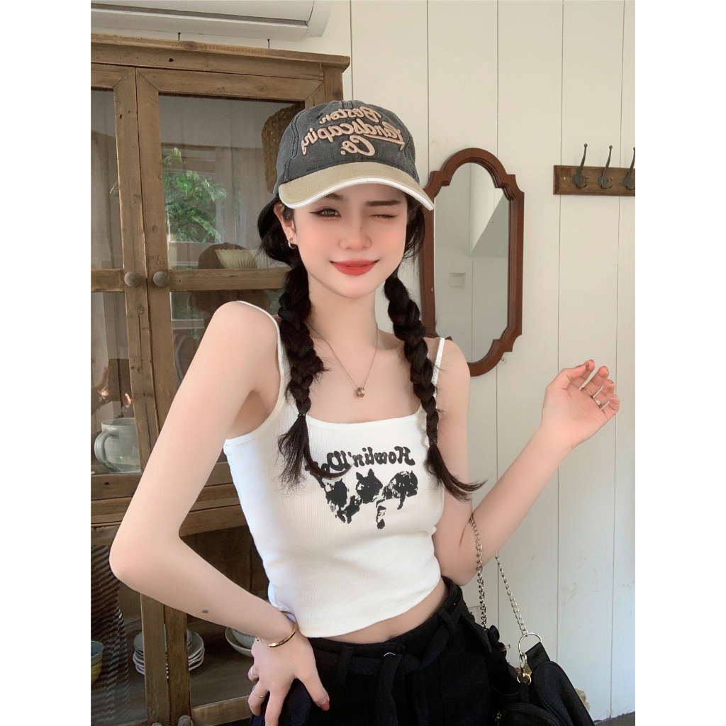 Áo Croptop Hai Dây Dáng Ôm In Họa Tiết y2k Thời Trang Quyến Rũ Cho Nữ