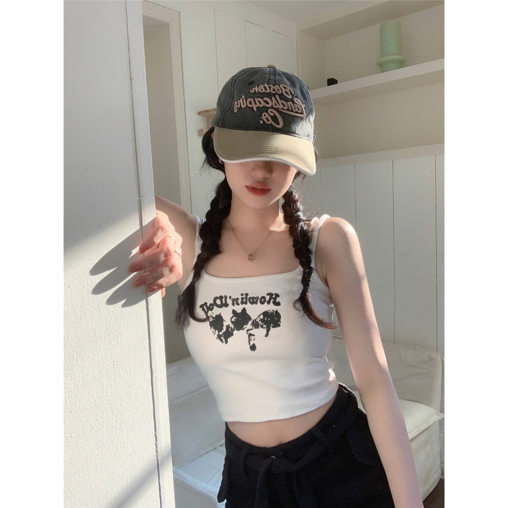 Áo Croptop Hai Dây Dáng Ôm In Họa Tiết y2k Thời Trang Quyến Rũ Cho Nữ