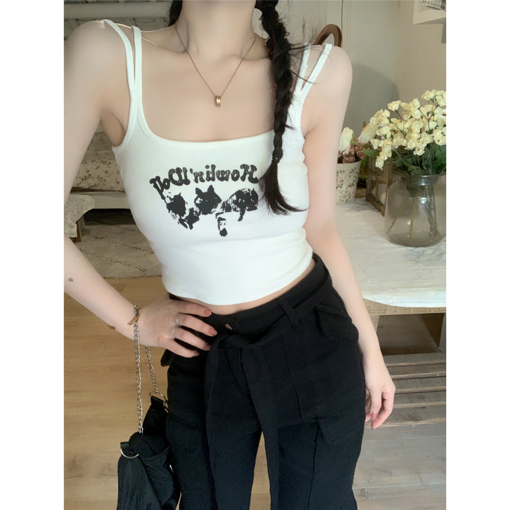 Áo Croptop Hai Dây Dáng Ôm In Họa Tiết y2k Thời Trang Quyến Rũ Cho Nữ