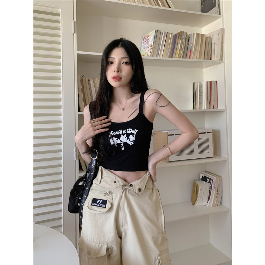 Áo Croptop Hai Dây Dáng Ôm In Họa Tiết y2k Thời Trang Quyến Rũ Cho Nữ