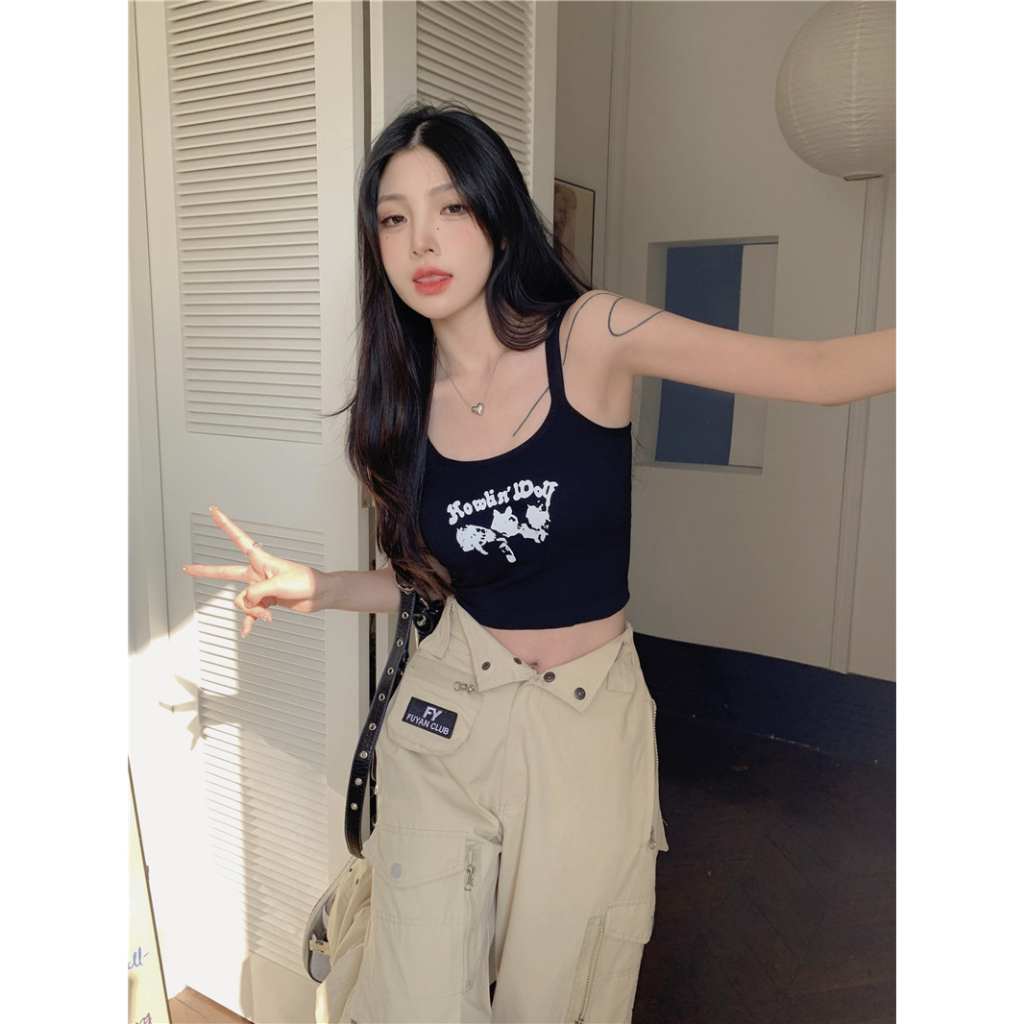 Áo Croptop Hai Dây Dáng Ôm In Họa Tiết y2k Thời Trang Quyến Rũ Cho Nữ