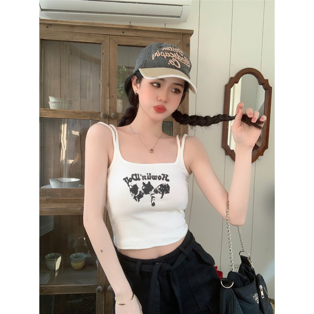 Áo Croptop Hai Dây Dáng Ôm In Họa Tiết y2k Thời Trang Quyến Rũ Cho Nữ