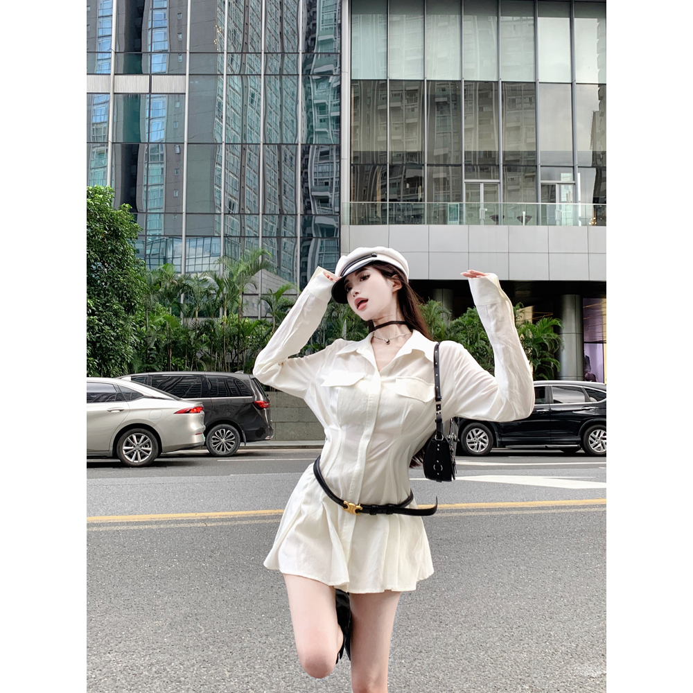 【COLORBLLIND】Đầm Sơ Mi Trắng Cổ Bẻ Dáng Ôm Thời Trang Dành Cho Nữ