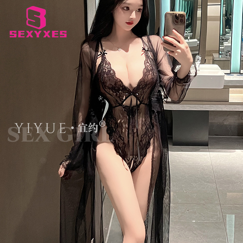 Jumpsuit Ngủ Phối Ren Hoa Xuyên Thấu Gợi Cảm
