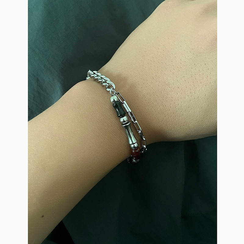 Niche Vòng Tay Hai Lớp Bằng Đá Mã Não Nhẹ Cao Cấp Phong Cách Hip Hop