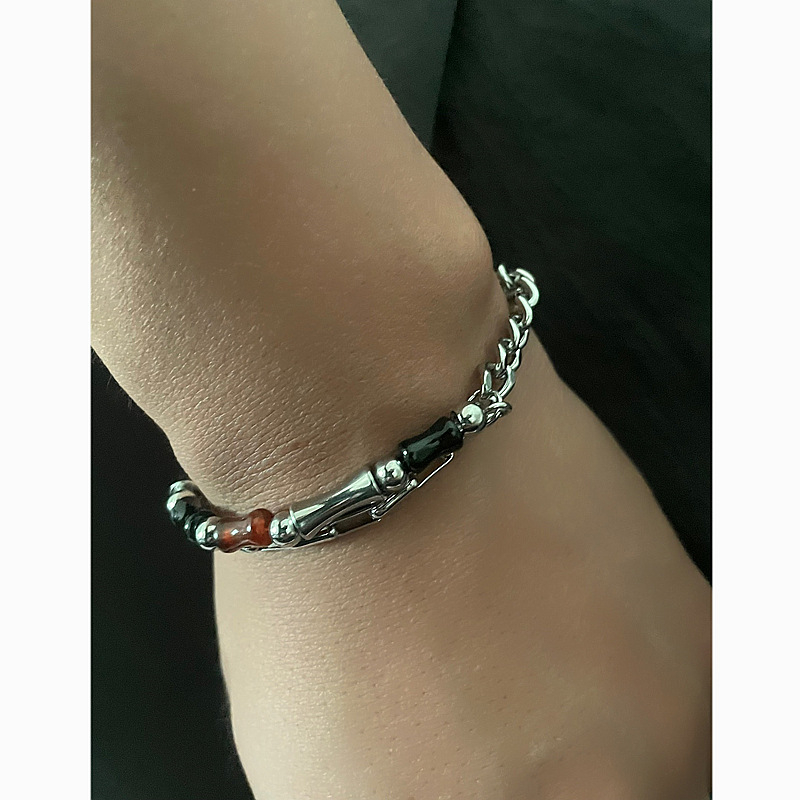 Niche Vòng Tay Hai Lớp Bằng Đá Mã Não Nhẹ Cao Cấp Phong Cách Hip Hop