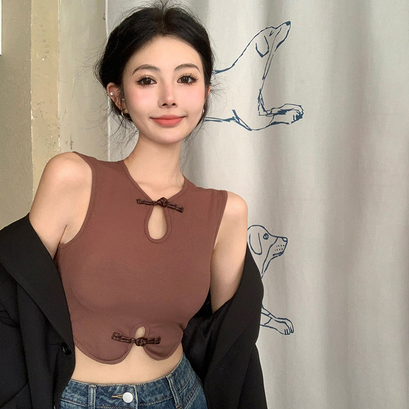 Áo Croptop Chất Liệu Cotton Màu Trơn Cổ Tròn Thời Trang Cho Nữ