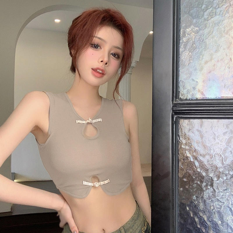 Áo Croptop Chất Liệu Cotton Màu Trơn Cổ Tròn Thời Trang Cho Nữ