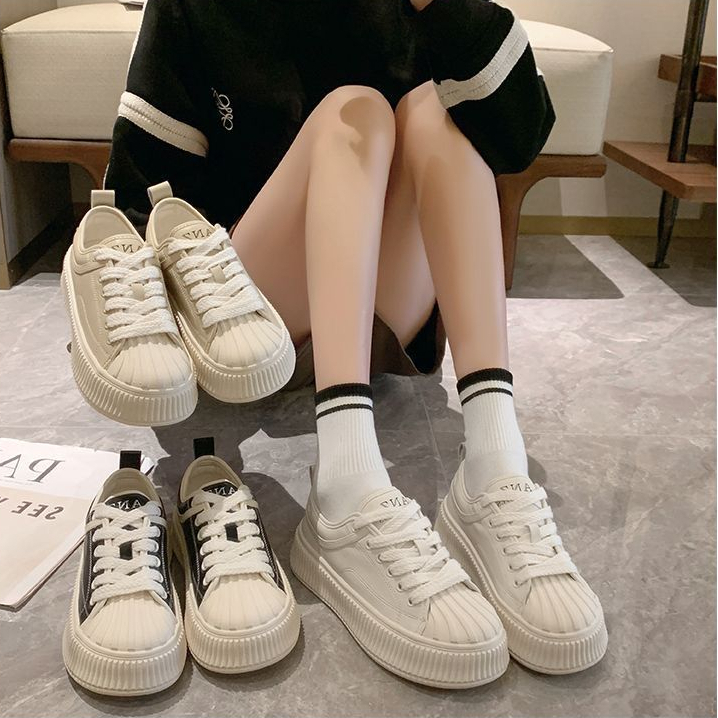 One more shoes⭐Giày Thể Thao Đế Dày Đa Năng Mũi Vỏ Sò Màu Trắng Nhỏ Nhắn Thời Trang Mùa Xuân Cho Nữ