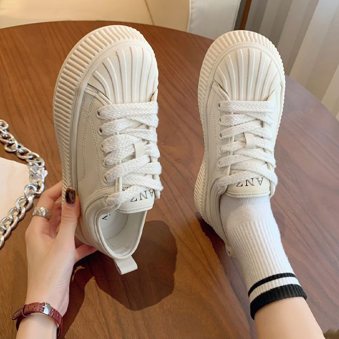 One more shoes⭐Giày Thể Thao Đế Dày Đa Năng Mũi Vỏ Sò Màu Trắng Nhỏ Nhắn Thời Trang Mùa Xuân Cho Nữ