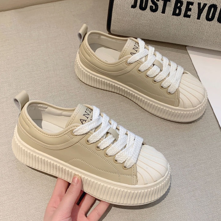 One more shoes⭐Giày Thể Thao Đế Dày Đa Năng Mũi Vỏ Sò Màu Trắng Nhỏ Nhắn Thời Trang Mùa Xuân Cho Nữ