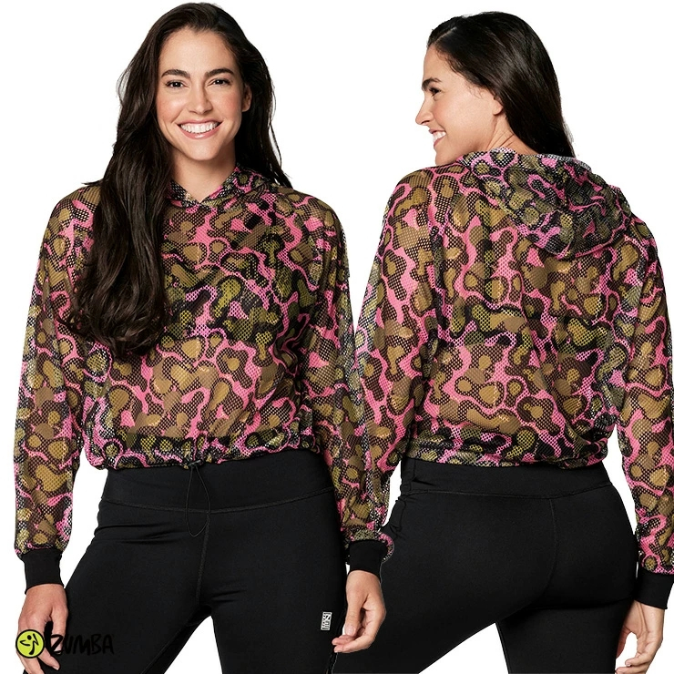 Mới Áo Hoodie Phối Lưới Màu Xanh Quân Đội Zumba 0372