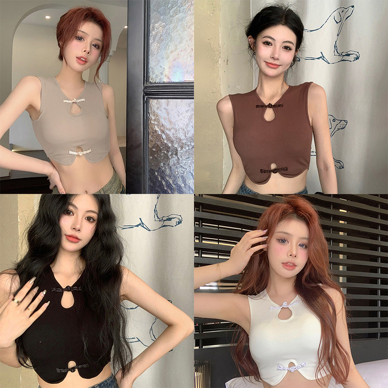 Áo Croptop Chất Liệu Cotton Màu Trơn Cổ Tròn Thời Trang Cho Nữ